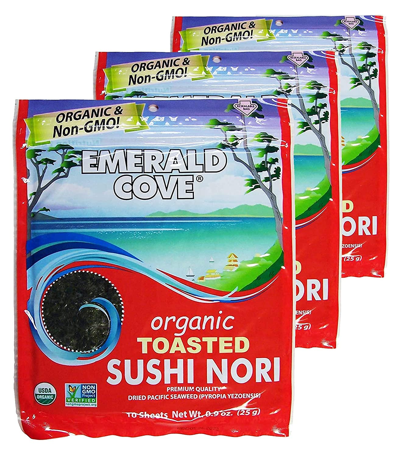 Emerald Cove Organic Nori Sheets for Sushi, Onigiri, Wraps, NonGMO