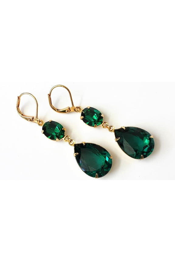 Emerald Crystal Earrings, Emerald Green Teardrop Earrings, Double Drop Green Earrings, Bridesmaid Gifts, Emerald Earrings, Christmas Jewelry
