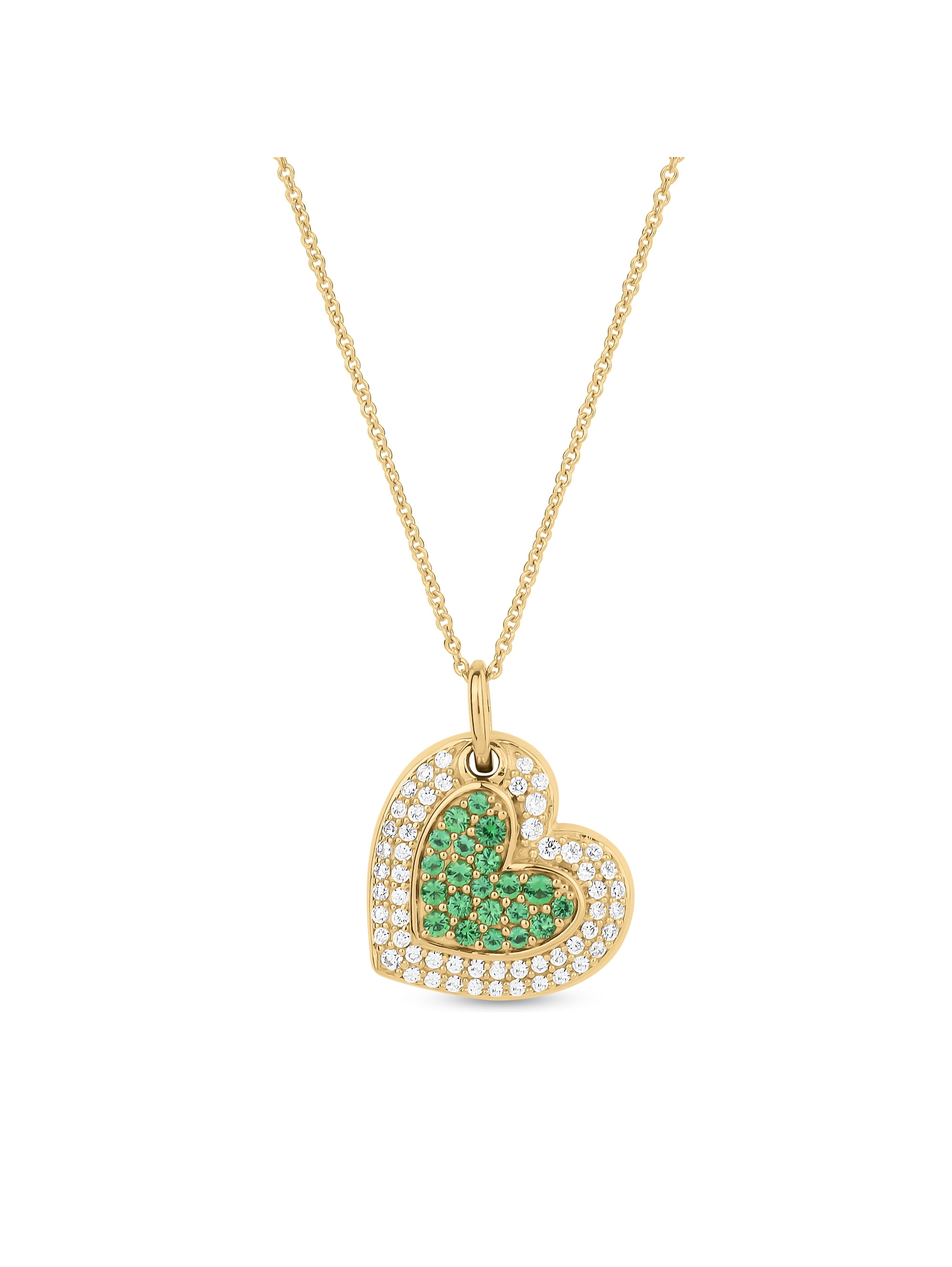 Emerald Crystal and White CZ 18kt Gold over Sterling Silver Heart ...