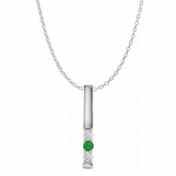 Emerald Cubic Zirconia Three Stone Vertical Bar Pendant in 925 Sterling Silver