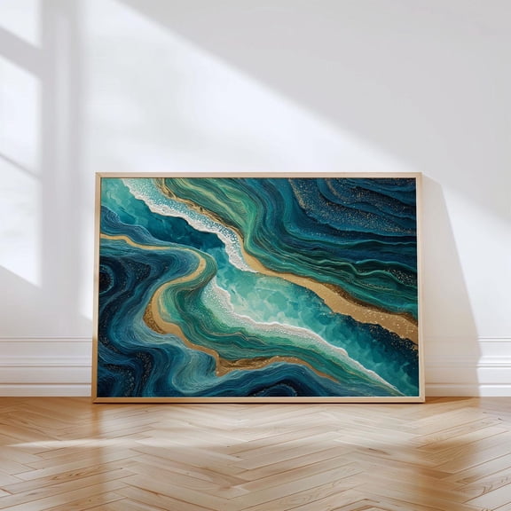 Emerald Current Ocean Wall Art Fluid Sea Decor Unframed Paper Print