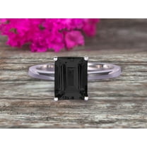 Emerald Cut 1 Carat Black Diamond Moissanite Engagement Ring Wedding Ring Promise Ring 10K White Gold Solitaire Anniversary Ring Personalized For Brides, Promise Ring, Anniversary Ring