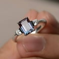 thumbnail image 1 of Emerald Cut Alexandrite Promise Ring June Birthstone Solid Silver Color Changing rectangle ring, 1 of 4