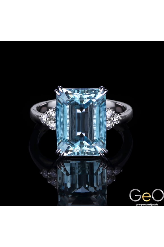 Emerald Cut Aquamarine Engagement Ring 2.15 carat Aquamarine 925 Sterling Silver Ring