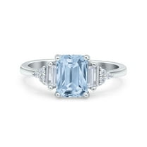 Emerald Cut Art Deco Wedding Engagement Ring Baguette Simulated Aquamarine CZ 925 Sterling Silver Size 5