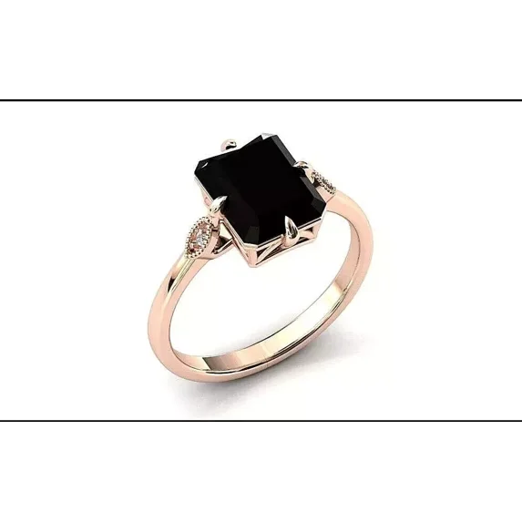 Emerald Cut Black Onyx Engagement Ring, Black Onyx Wedding Ring, vintage ring .