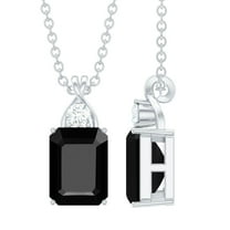 Rosec Jewels Emerald Cut Black Onyx Solitaire Pendant Necklace with Moissanite (6X8 mm), 925 Sterling Silver