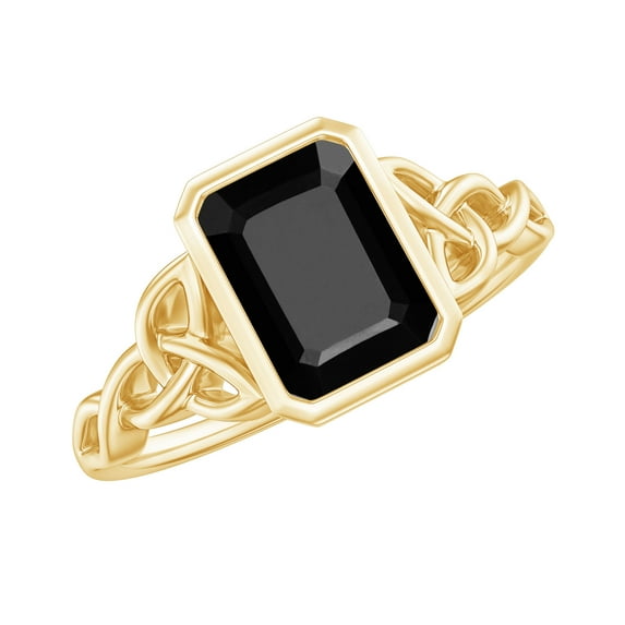 Rosec Jewels Real Black Onyx Engagement Ring - 1.8 Carat - AAA Grade - 6X8mm Emerald Cut Black Onyx Ring with Surprise Diamond, 18K Yellow Gold, US 13.00