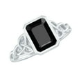 thumbnail image 1 of Rosec Jewels Emerald Cut Black Onyx Solitaire Ring with Surprise Diamond - AAA Grade - 6X8 mm, 925 Sterling Silver, US 5.00, 1 of 9