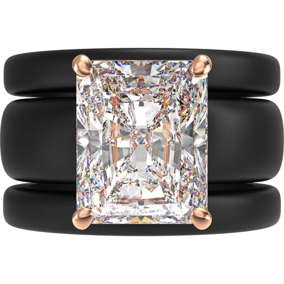 Emerald Cut CZ Silicone Ring Set for Women, 2 Thin Stackable Rings, 10x8 mm CZ Stone, Patented Design, GlowStone Collection