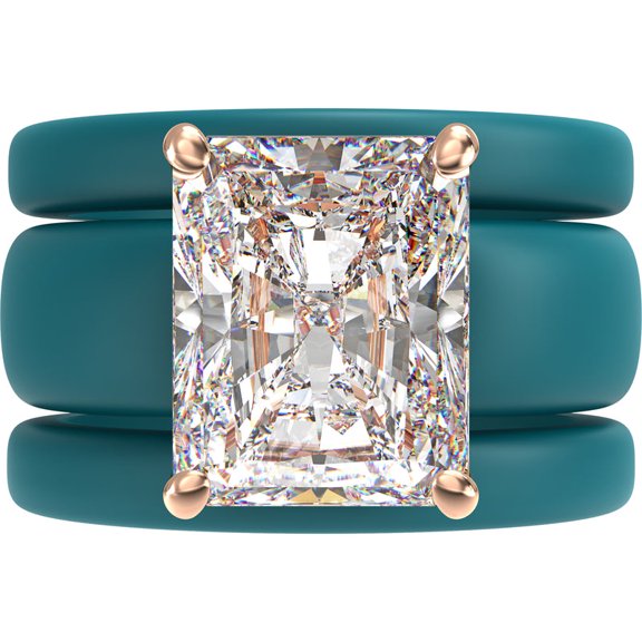 Emerald Cut CZ Silicone Ring Set for Women, 2 Thin Stackable Rings, 10x8 mm CZ Stone, Patented Design, GlowStone Collection