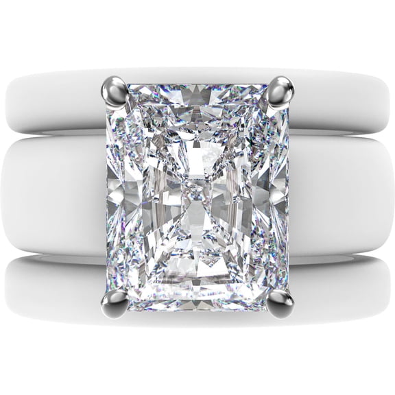 Emerald Cut CZ Silicone Ring Set for Women, 2 Thin Stackable Rings, 10x8 mm CZ Stone, Patented Design, GlowStone Collection