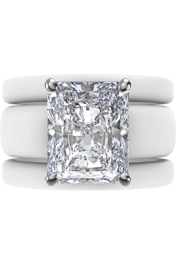 Emerald Cut CZ Silicone Ring Set for Women, 2 Thin Stackable Rings, 10x8 mm CZ Stone, Patented Design, GlowStone Collection