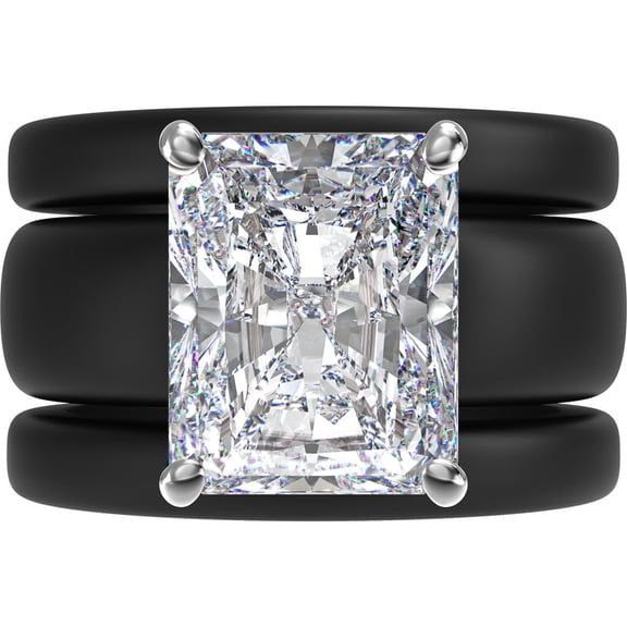 Emerald Cut CZ Silicone Ring Set for Women, 2 Thin Stackable Rings, 10x8 mm CZ Stone, Patented Design, GlowStone Collection