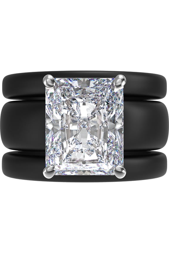 Emerald Cut CZ Silicone Ring Set for Women, 2 Thin Stackable Rings, 10x8 mm CZ Stone, Patented Design, GlowStone Collection