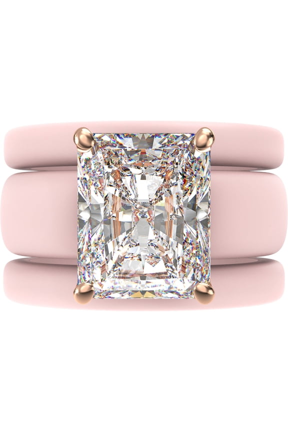 Emerald Cut CZ Silicone Ring Set for Women, 2 Thin Stackable Rings, 10x8 mm CZ Stone, Patented Design, GlowStone Collection