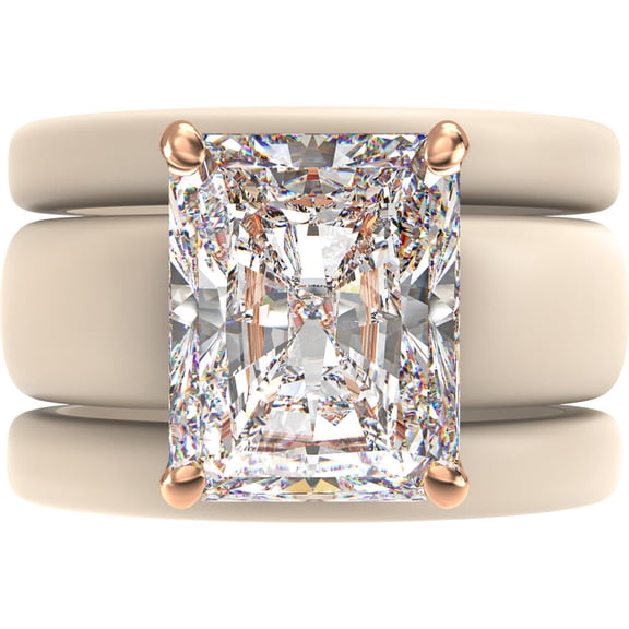 Emerald Cut CZ Silicone Ring Set for Women, 2 Thin Stackable Rings, 10x8 mm CZ Stone, Patented Design, GlowStone Collection
