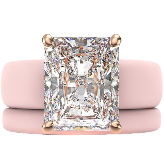 Emerald Cut CZ Silicone Ring Set for Women, Stackable 2-Ring Set, 10x8 mm CZ Stone, Thin Band, Patented Design, GlowStone Collection