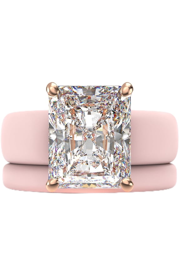 Emerald Cut CZ Silicone Ring Set for Women, Stackable 2-Ring Set, 10x8 mm CZ Stone, Thin Band, Patented Design, GlowStone Collection