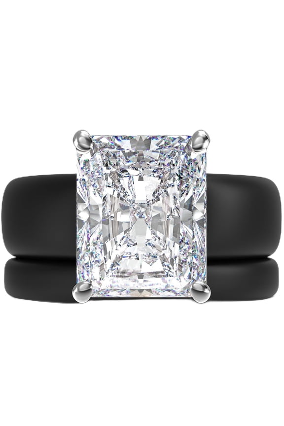 Emerald Cut CZ Silicone Ring Set for Women, Stackable 2-Ring Set, 10x8 mm CZ Stone, Thin Band, Patented Design, GlowStone Collection