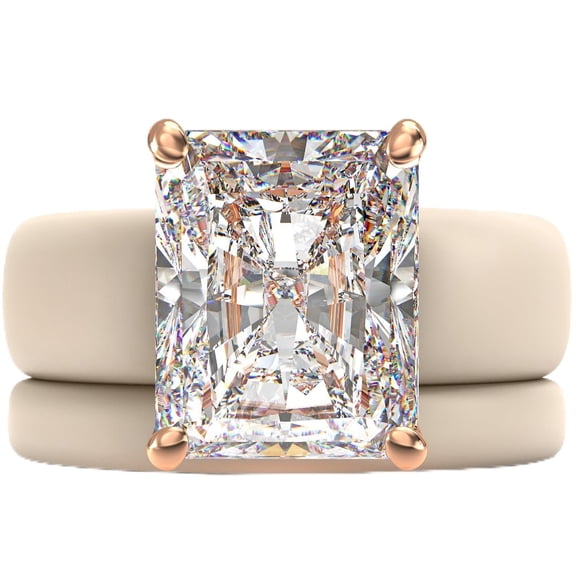 Emerald Cut CZ Silicone Ring Set for Women, Stackable 2-Ring Set, 10x8 mm CZ Stone, Thin Band, Patented Design, GlowStone Collection