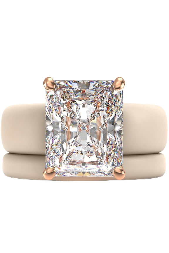 Emerald Cut CZ Silicone Ring Set for Women, Stackable 2-Ring Set, 10x8 mm CZ Stone, Thin Band, Patented Design, GlowStone Collection