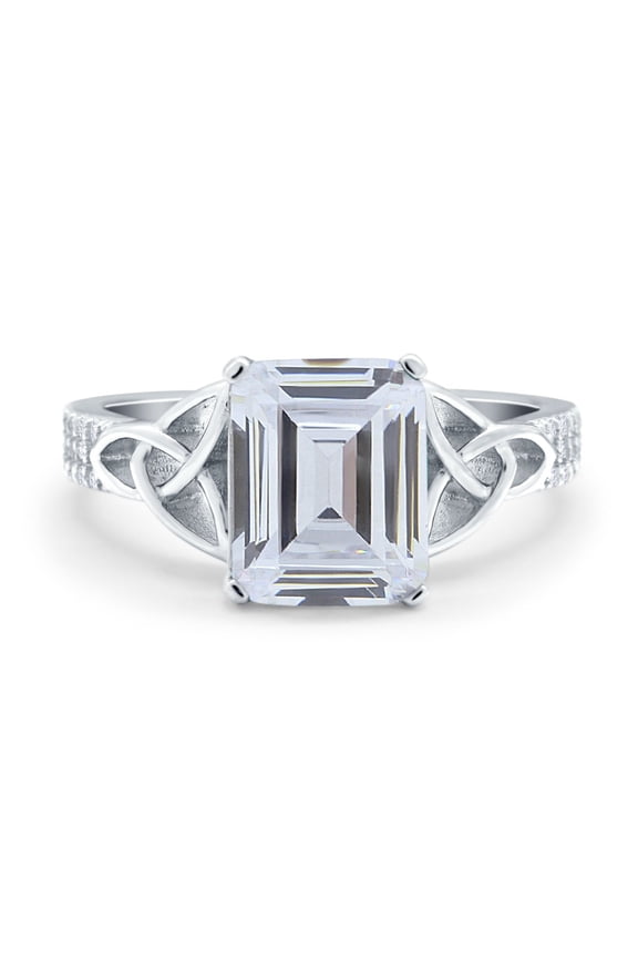 Emerald Cut Celtic Engagement Ring CZ 925 Sterling Silver Size 7