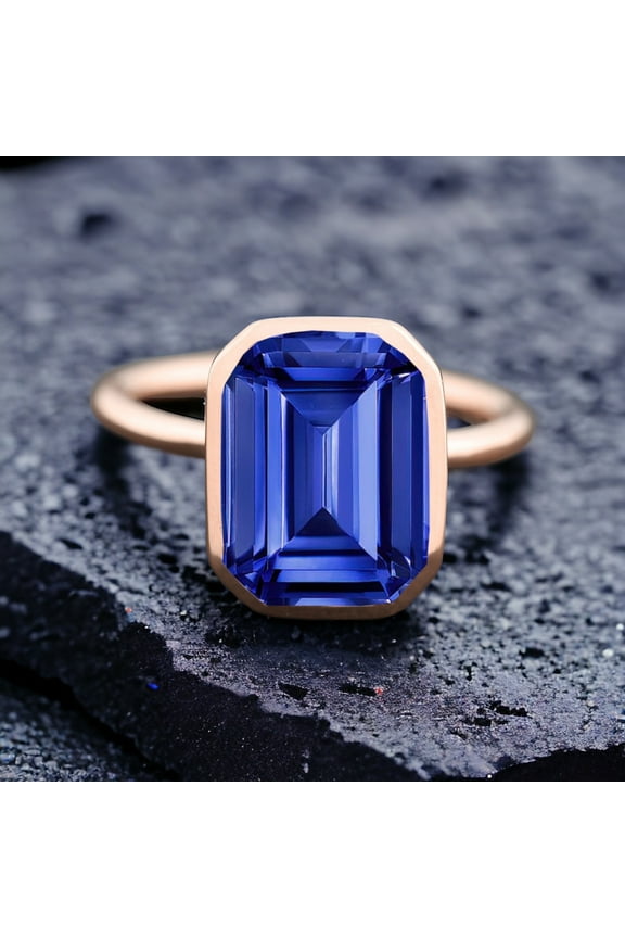 Emerald Cut Ceylon Blue Sapphire Ring, Solitaire Bridal Ring, Delicate Women Ring, Spinel Personalized Jewelry, Delicate Anniversary Gift