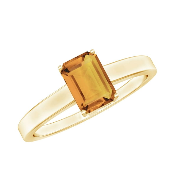 Rosec Jewels Emerald Cut Citrine Solitaire Ring (6X8 mm, AAA Quality) - November Birthstone, 10K Yellow Gold, US 8.00