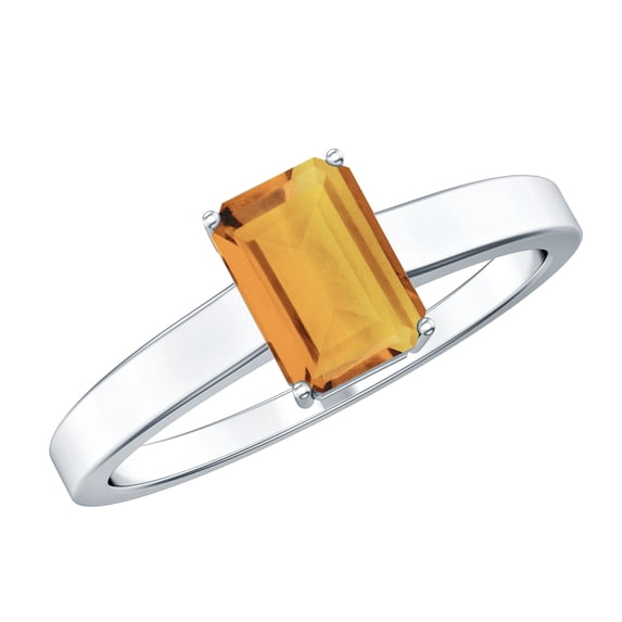Rosec Jewels Emerald Cut Citrine Solitaire Engagement Ring (1.8 Carat, AAA Quality) - November Birthstone Ring - with Jewelry Box, 14K White Gold, US 12.00