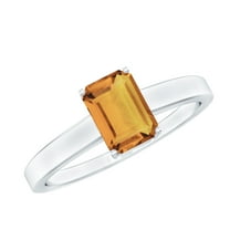 Rosec Jewels Emerald Cut Citrine Solitaire Ring (6X8 mm, AAA Quality) - November Birthstone, 925 Sterling Silver, US 4.00