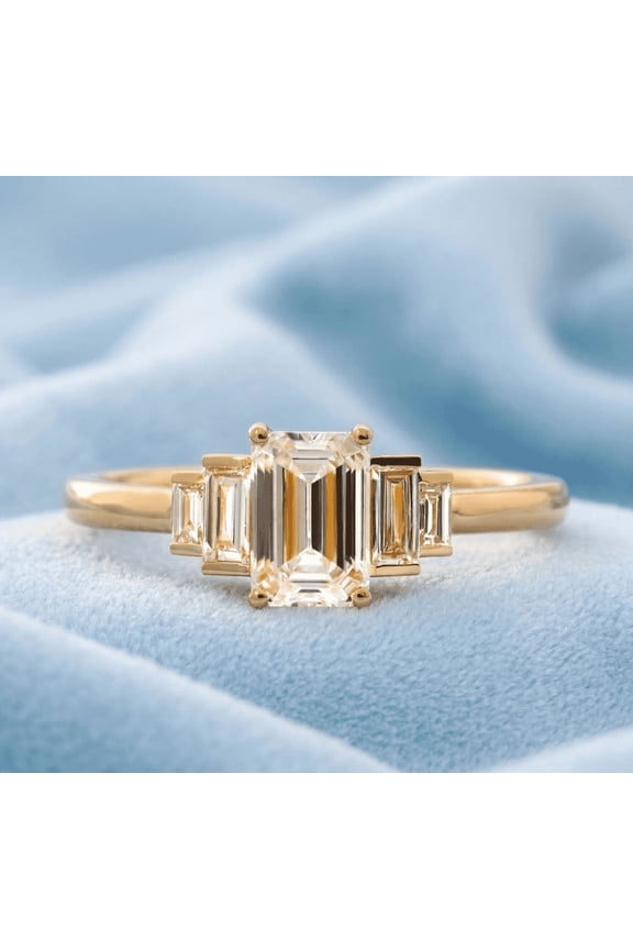 Emerald Cut Clear Multi Stone Moissanite Prong Setting Ring For Wedding Gift in 925 Srerling Silver