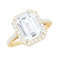 thumbnail image 1 of Rosec Jewels Cubic Zirconia Emerald Cut Engagement Ring with Halo - AAAA Quality Certified - Statement Ring - with Jewelry Box, 10K Yellow Gold, US 12.50, 1 of 8