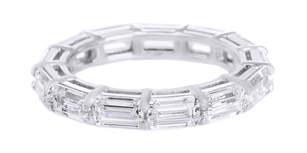 AFFY Emerald Cut CZ Eternity Ring – 14K White Gold Over Sterling Silver, Simulated Aquamarine - View #3