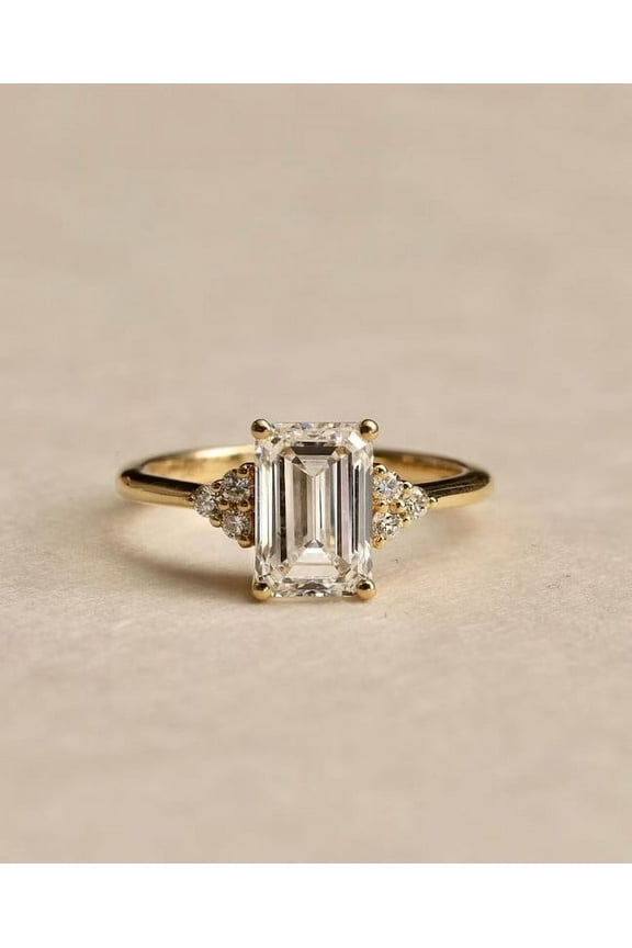 Emerald Cut Diamond 2 CT Engagement Ring 14K Gold Moissanite Diamond Anniversary Gift Ring