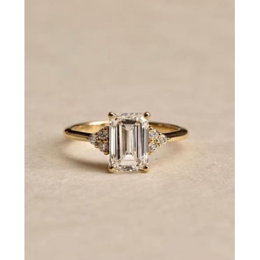 Emerald Cut 2 CT Engagement Ring 14K Yellow Gold Vermeil Anniversary Gift Ring
