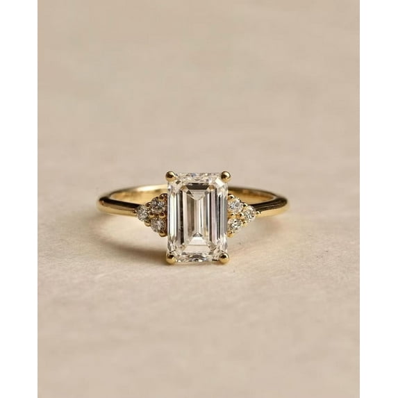 Emerald Cut Diamond 2 CT Engagement Ring 14K Gold Vermeil Moissanite Diamond Anniversary Gift Ring