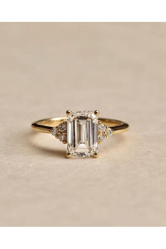 Emerald Cut Diamond 2 CT Engagement Ring 14K Gold Moissanite Diamond Anniversary Gift Ring
