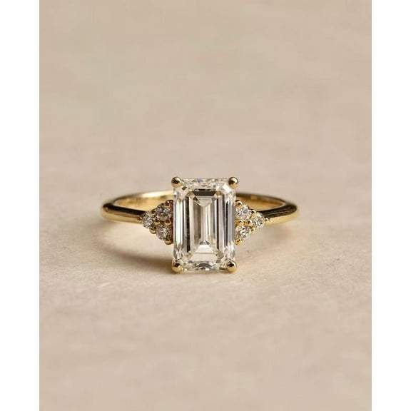 Emerald Cut Diamond 2 CT Engagement Ring 14K Gold Moissanite Diamond Anniversary Gift Ring