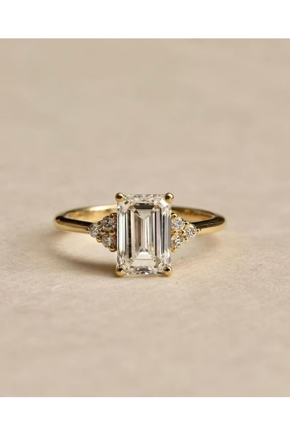 Emerald Cut Diamond 2 CT Engagement Ring 14K Gold Moissanite Diamond Anniversary Gift Ring