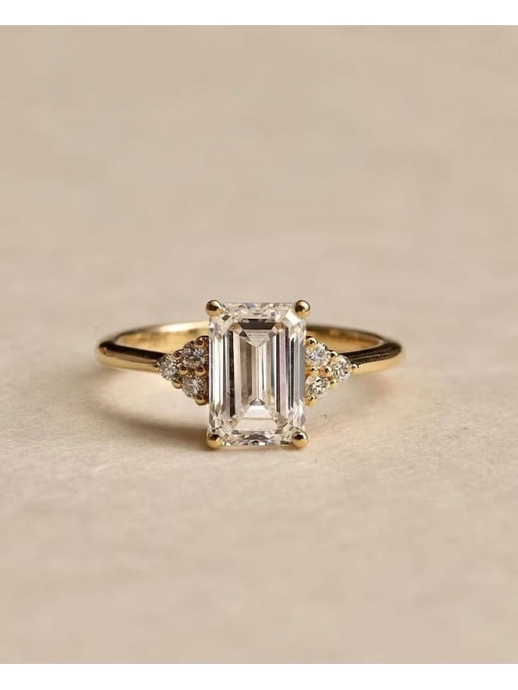 Emerald Cut 2 CT Engagement Ring 14K Yellow Gold Vermeil Anniversary Gift Ring