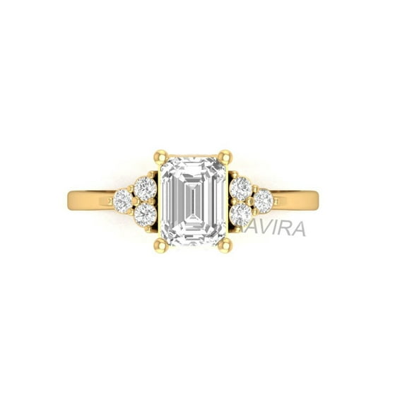 Emerald Cut Diamond Engagement Ring, Three Stone Anniversary Ring For Women