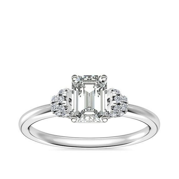 Emerald Cut Diamond Engagement Wedding Ring, Cluster Diamond Anniversary Ring, Women's Partywear Diamond Ring, 925 Sterling Silver, 2.0 Ct Simulated Diamond, Bridemaids Gift Ring