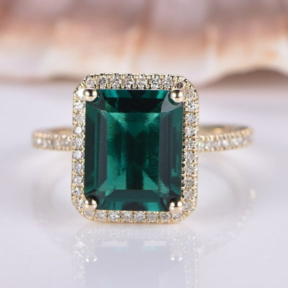 Emerald Cut Emerald Engagement Ring 925 Sterling Silver yellow gold plated Ring