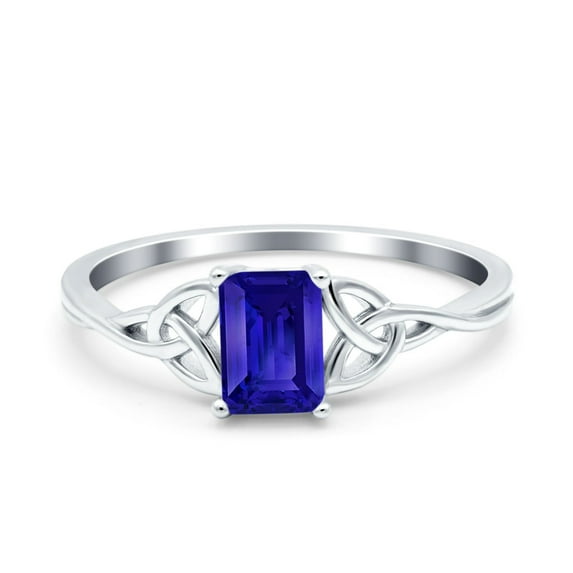 Emerald Cut Engagement Ring Blue Sapphire CZ Solid 925 Sterling Silver Size 5
