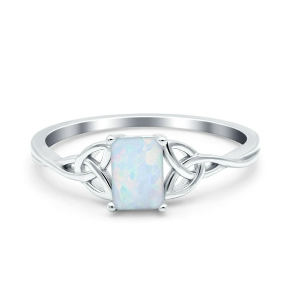 Emerald Cut Engagement Ring Lab Created White Opal Solid 925 Sterling Silver Size 7