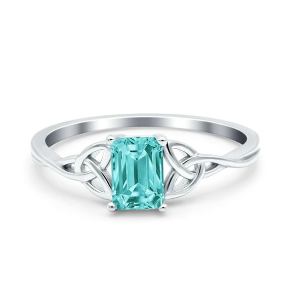 Emerald Cut Engagement Ring Paraiba Tourmaline CZ Solid 925 Sterling Silver Size 7