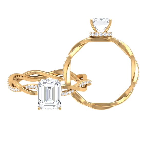 Rosec Jewels Moissanite Emerald Cut Engagement Ring 2 Carat - Braided Ring - 6X8 mm - D-VS1 Quality Certified, 14K Yellow Gold, US 7.00