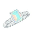 thumbnail image 1 of Rosec Jewels Natural Ethiopian Opal Emerald Cut Engagement Ring - 6X8 mm - Opal Diamond Ring - AAA Quality - With Jewelry Box, 14K White Gold, US 4.50, 1 of 8