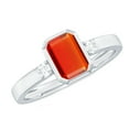 thumbnail image 1 of Rosec Jewels Emerald Cut Fire Opal Solitaire Ring with Diamond for Women - 6X8 mm, 14K White Gold, US 6.50, 1 of 7